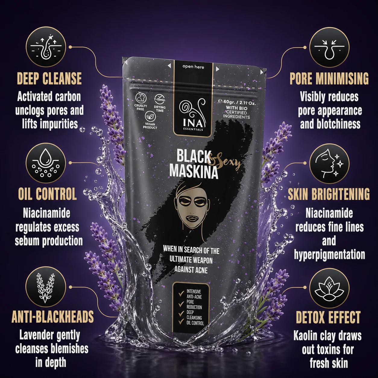+ Gift Face Mask - Black Maskina - intensive care for Acne and Blackheads (sample) - Image 2