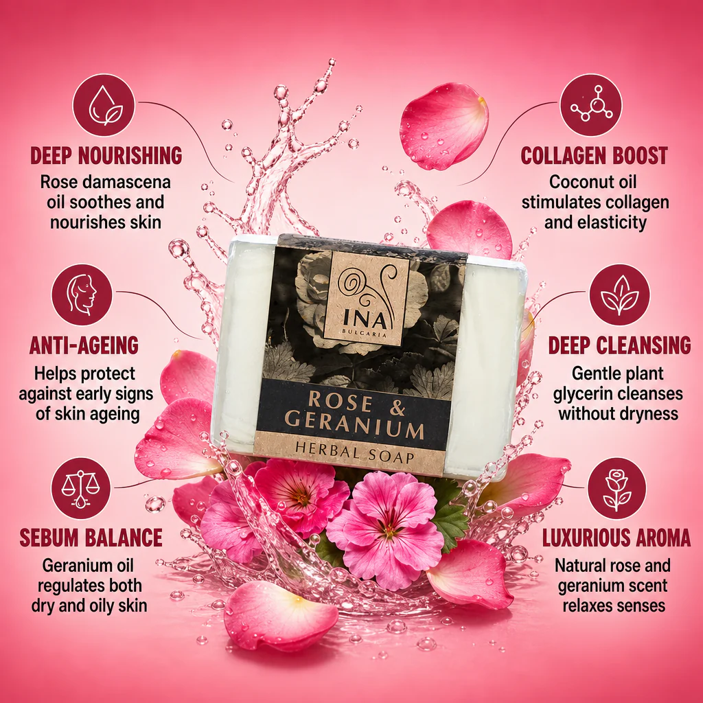 + Gift Natural Herbal Soap with Rose Damascena Oil and Geranium - nourishing action - Image 2